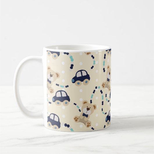 Teddy Bears en Cars Baby Boy Pattern Koffiemok (Links)