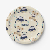 Teddy Bears en Cars Baby Boy Pattern Papieren Bordje (Voorkant)