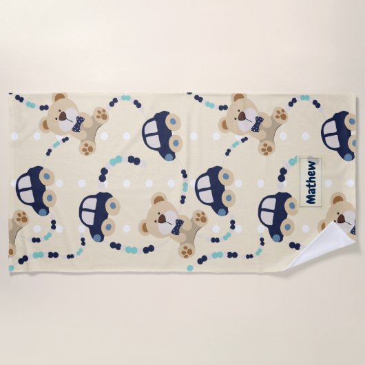 Teddy Bears en Cars Baby Boy Pattern Strandlaken (Voorkant)