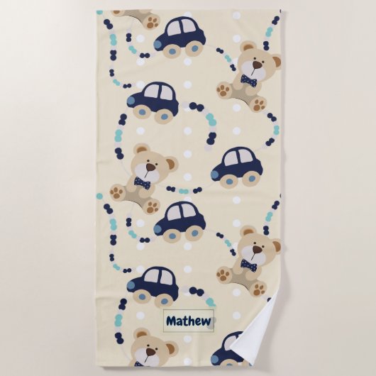 Teddy Bears en Cars Baby Boy Pattern Strandlaken (Voorkant)