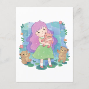 Teddy Bears & Girl Illustratie Briefkaart