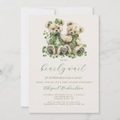 Teddy Bears Green Ivy Twins QR Code Baby shower Kaart (Voorkant)