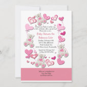 Teddy Bears & Heart Balloons Roze Uitnodiging (Voorkant)