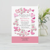 Teddy Bears & Heart Balloons Roze Uitnodiging (Staand voorkant)