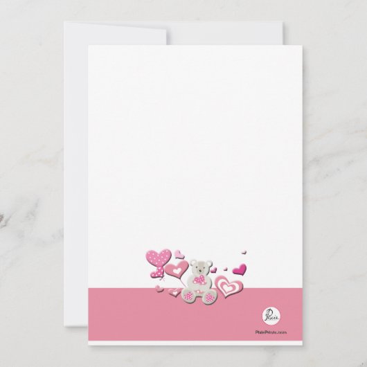 Teddy Bears & Heart Balloons Roze Uitnodiging (Achterkant)