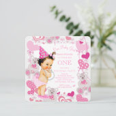 Teddy Bears Hearts Girls 1e verjaardagsfeestje Kaart (Staand voorkant)