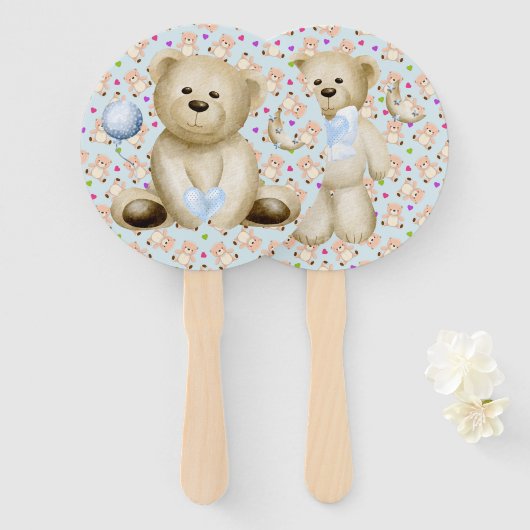 Teddy Bears & Hearts Hand Fan Handwaaier (Voorkant en achterkant)