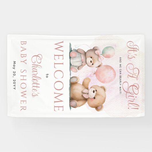 Teddy Bears Het is een meisje met wachttijd Baby s Spandoek (Horizontaal)