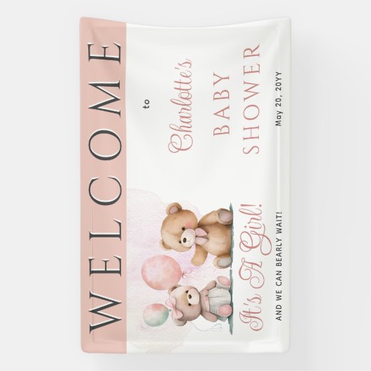 Teddy Bears Het is een meisje met wachttijd Baby s Spandoek (Verticaal)