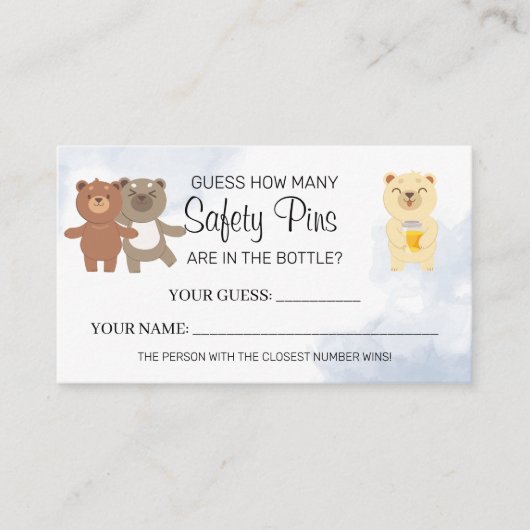 Teddy Bears Hoeveel Safety pins baby shower kaart Plaatskaartje (Voorkant)
