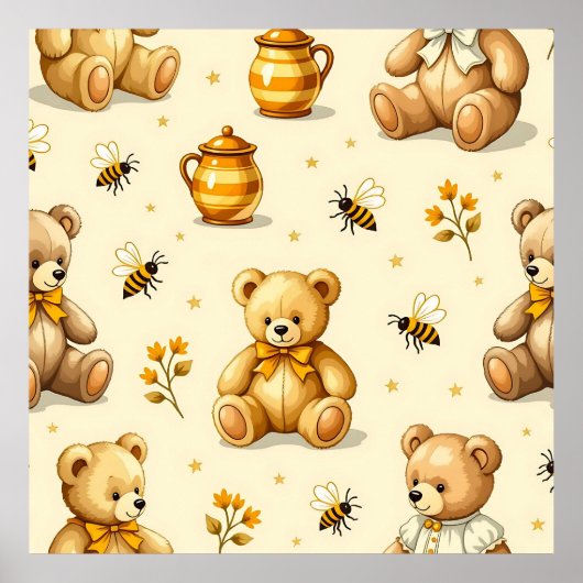 Teddy Bears Honey Bees Nursery Pattern Poster (Voorkant)