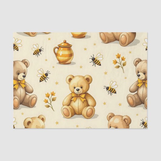 Teddy Bears Honey Bees Nursery Pattern Tissuepapier (Voorkant)