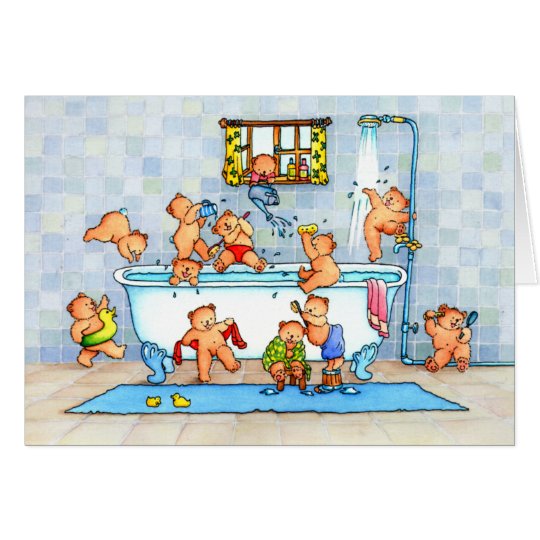 Teddy Bears in Bath Tub Childrens Greeting Card Kaart