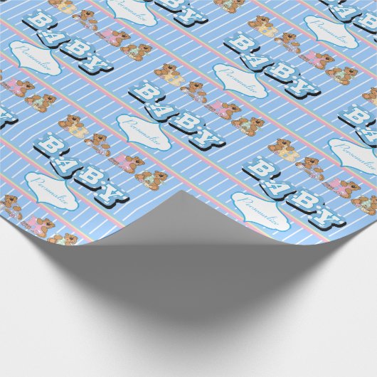 Teddy Bears 🐻 in Blue | Personaliseren Cadeaupapier (Hoek)