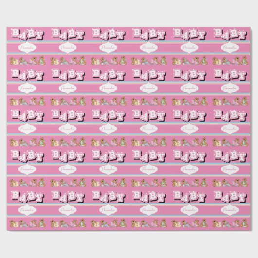 Teddy Bears 🐻 in het Roze  | Personaliseren Cadeaupapier (Vlak)