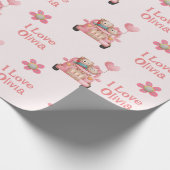 Teddy Bears in Love Driving a Auto - Personalized  Cadeaupapier (Hoek)