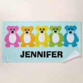Teddy Bears in Rainbow Colors Personalized Strandlaken (Voorkant)