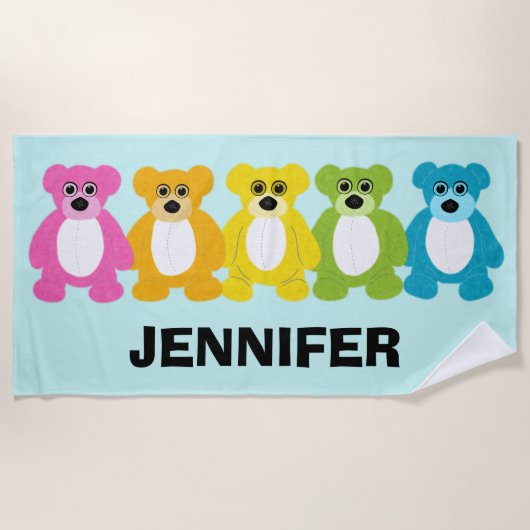 Teddy Bears in Rainbow Colors Personalized Strandlaken (Voorkant)