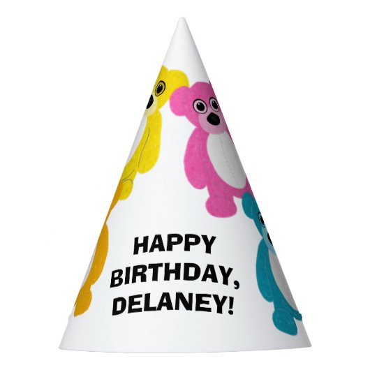 Teddy Bears in Rainbow Kleuren Kinderen Verjaardag Feesthoedjes (Voorkant)