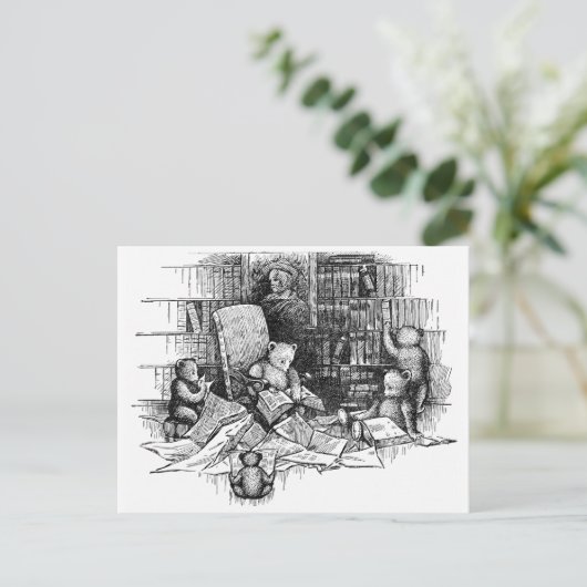 Teddy Bears Lezen in bibliotheek Briefkaart (Staand voorkant)