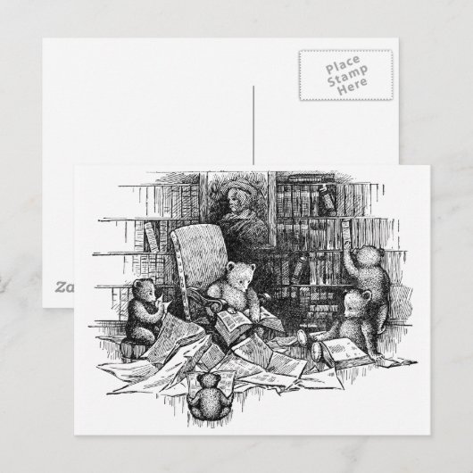 Teddy Bears Lezen in bibliotheek Briefkaart (Voorkant / Achterkant)