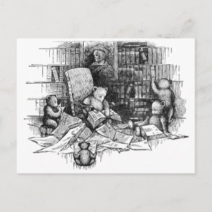 Teddy Bears Lezen in bibliotheek Briefkaart