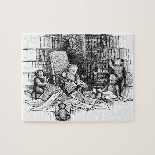 Teddy Bears Lezen in bibliotheek Legpuzzel (Horizontaal)