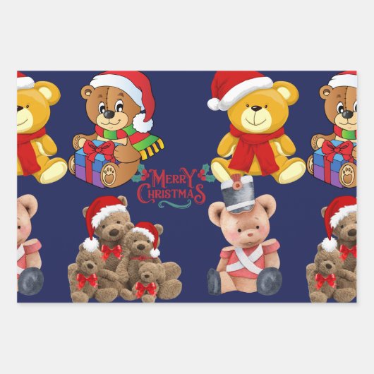 Teddy Bears Merry kerst Inpakpapier Vel (Voorkant 2)
