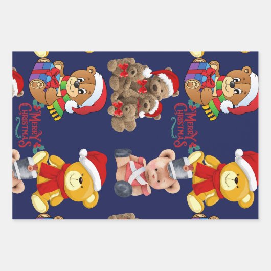 Teddy Bears Merry kerst Inpakpapier Vel (Voorkant)