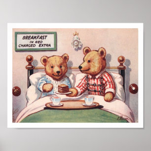 Teddy Bears met Breakfastin Bed Poster