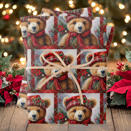 Teddy Bears op 3 Kerst Inpakpapier Vel