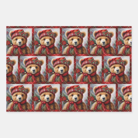 Teddy Bears op 3 Kerst Inpakpapier Vel (Voorkant)