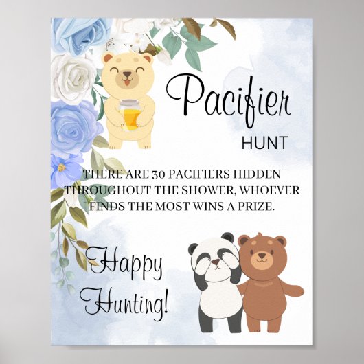 Teddy Bears Pacifier Hunt Baby shower Game Sign Poster (Voorkant)