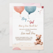 Teddy Bear's Party: Genderonthulling uitnodiging (Voorkant / Achterkant)