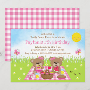 Teddy Bear's Picknick Roze Gingham Verjaardag Kaart