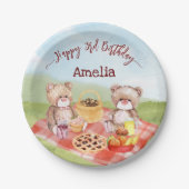 Teddy bears picknick verjaardagsfeestje gepersonal papieren bordje (Voorkant)