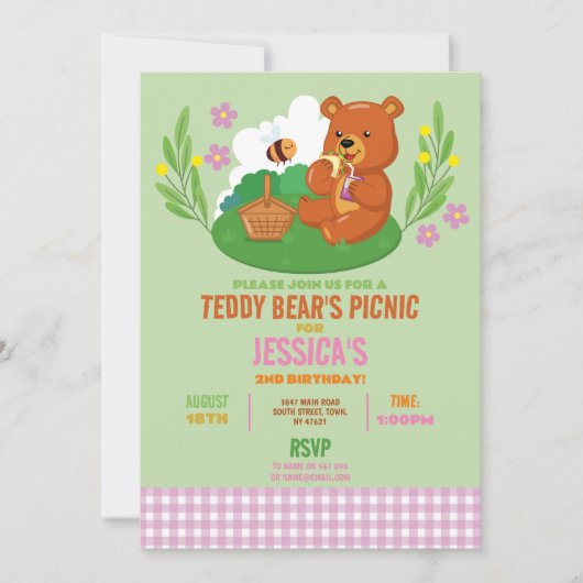 Teddy Bear's Picknick Verjaardagspark Roze Kaart (Voorkant)