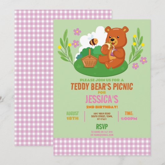 Teddy Bear's Picknick Verjaardagspark Roze Kaart (Voorkant / Achterkant)