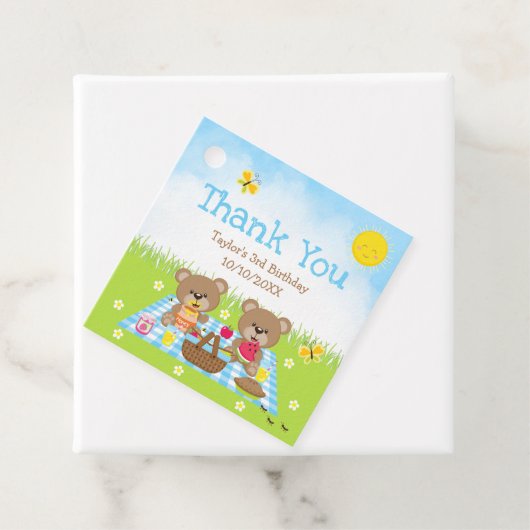 Teddy Bears Picnic Birthday Blue Gingham Dank je Bedankjes Labels (In situ)