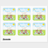 Teddy Bears Picnic Birthday Blue Gingham Dank je Vierkante Sticker (Vel)
