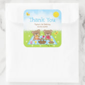 Teddy Bears Picnic Birthday Blue Gingham Dank je Vierkante Sticker (Tas)