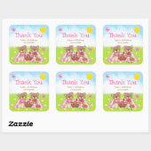 Teddy Bears Picnic Birthday Pink Gingham Hartelijk Vierkante Sticker (Vel)
