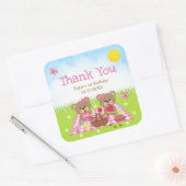 Teddy Bears Picnic Birthday Pink Gingham Hartelijk Vierkante Sticker (Envelop)
