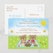 Teddy Bear's picnic Blue Gingham Birthday Briefkaart (Voorkant / Achterkant)