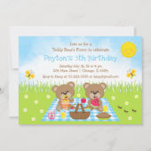 Teddy Bear's picnic Blue Gingham Birthday Kaart (Voorkant)