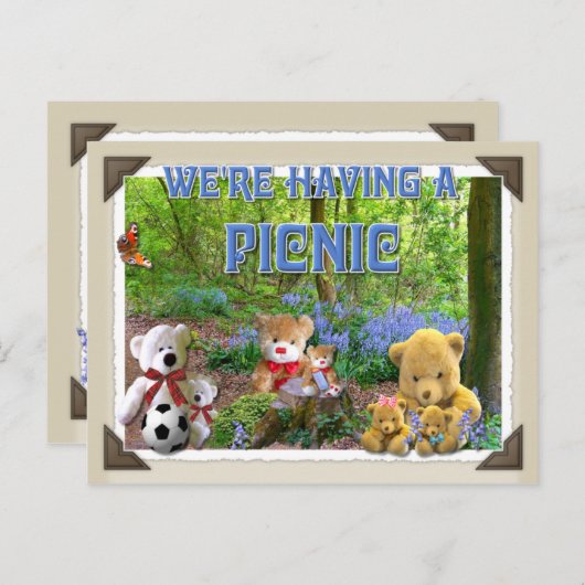 TEDDY BEARS PICNIC INVITATIE UITNODIGING BRIEFKAART (Voorkant / Achterkant)