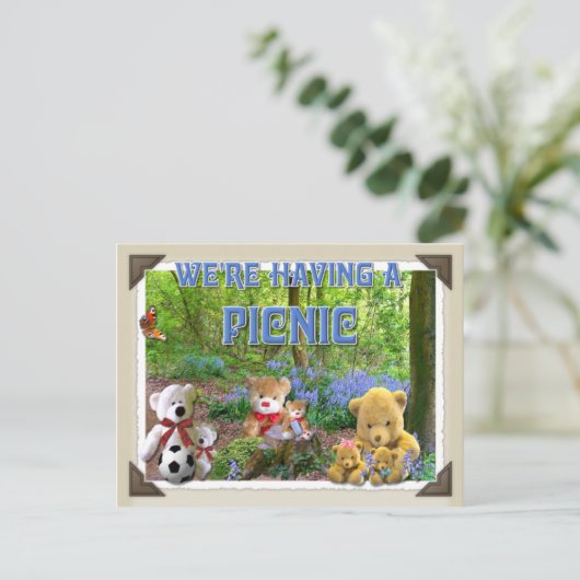 TEDDY BEARS PICNIC INVITATIE UITNODIGING BRIEFKAART (Staand voorkant)