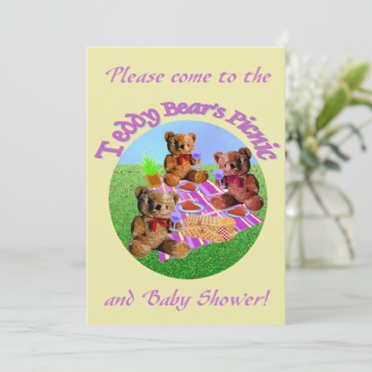 Teddy Bears' Picnic Invitation sjabloon Kaart (Staand voorkant)