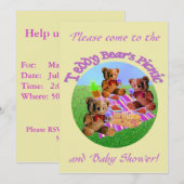 Teddy Bears' Picnic Invitation sjabloon Kaart (Voorkant / Achterkant)