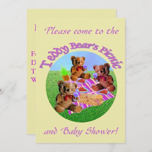 Teddy Bears' Picnic Invitation sjabloon Kaart (Voorkant / Achterkant)